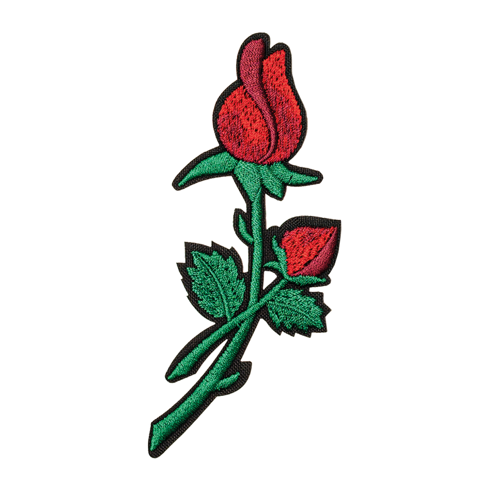 czerwona róża z listkami i kolcami naszywka termo łatka naprasowanka haft na ubranie