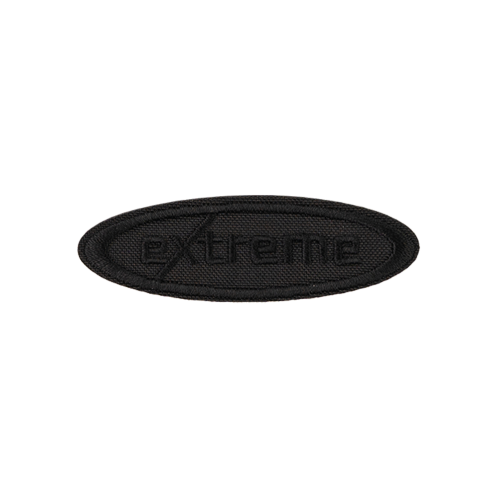 owalna czarna łatka z napisem extreme na ubrania termo naszywka naprasowanka