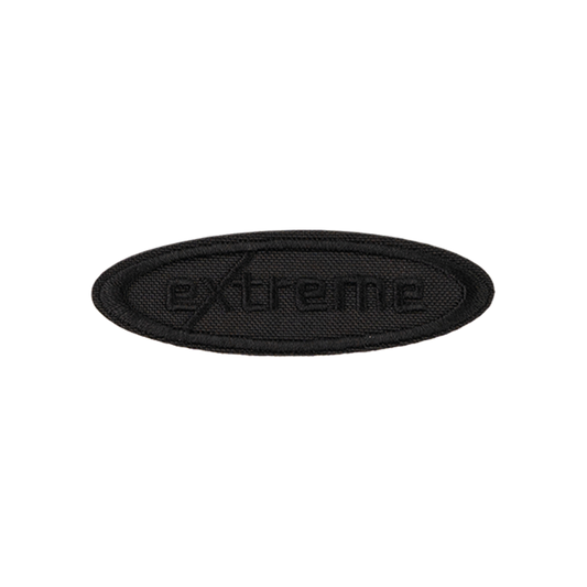 owalna czarna łatka z napisem extreme na ubrania termo naszywka naprasowanka