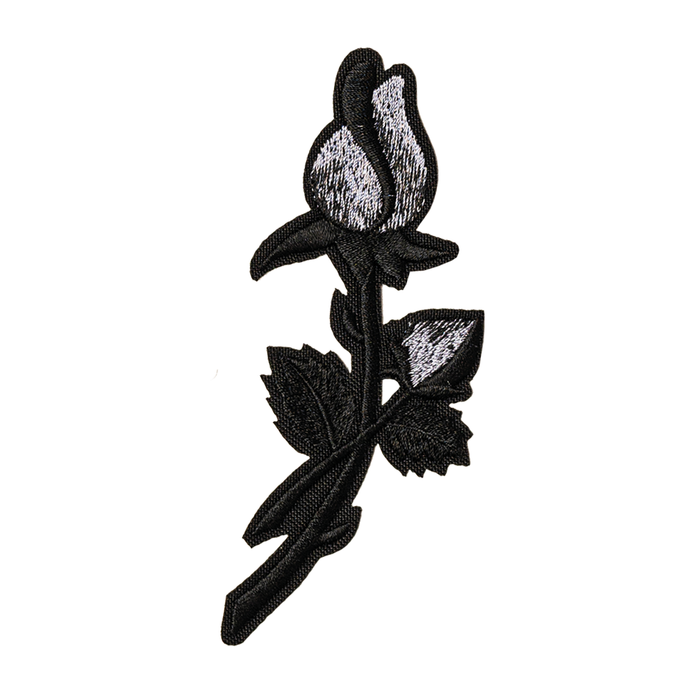 róża czarna srebrne wstawki z listkami i kolcami naszywka termo naprasowanka łatka haft na ubranie plecak