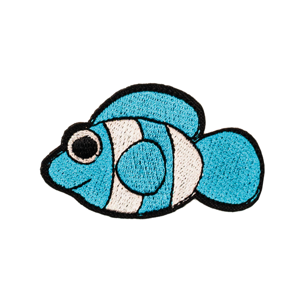 niebieska rybka w paski haft aplikacja termo na ubrania da dzieci naszywka naprasowanka