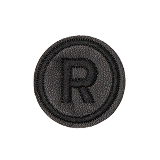 literka R w kole skórzana aplikacja termo na ubrania naszywka naprasowanka na plecak łatka